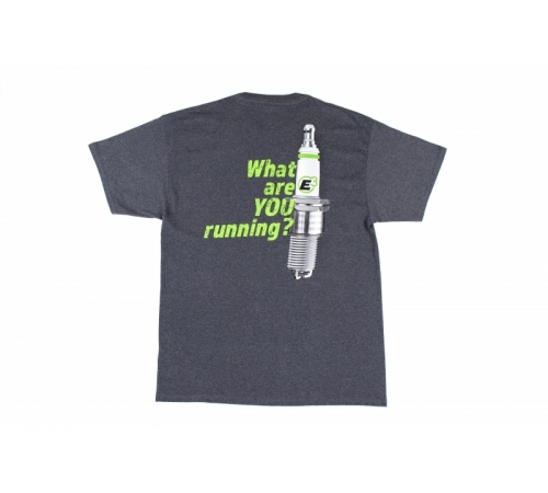Men’s E3 WHAT ARE YOU RUNNING T-Shirt with image spark plug